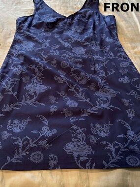 DRESS, PURE COTTON, MEDIUM & LIGHT BLUES, SIZE 15, VEE COLLAR, SLEEVELESS, HAS